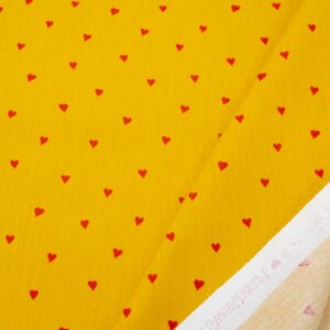 Stoff BW rote Herzen auf safrangelb