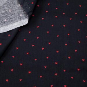 Stoff BW rote Herzen auf schwarz