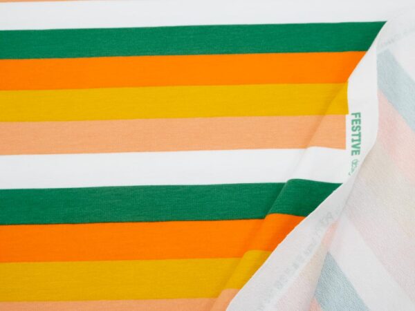 Stoff Sweat Streifen orange_grün