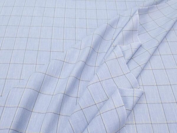 Stoff Woll-Leinengewebe Karo Dusty Blue – Bild 2