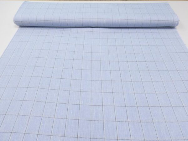 Stoff Woll-Leinengewebe Karo Dusty Blue – Bild 3