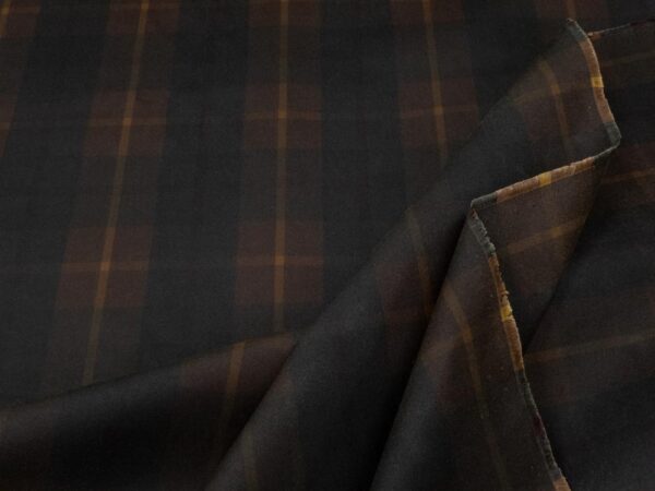 Stoff Cotton Silkwax Oilskin Hunter Brown Tartan – Bild 2
