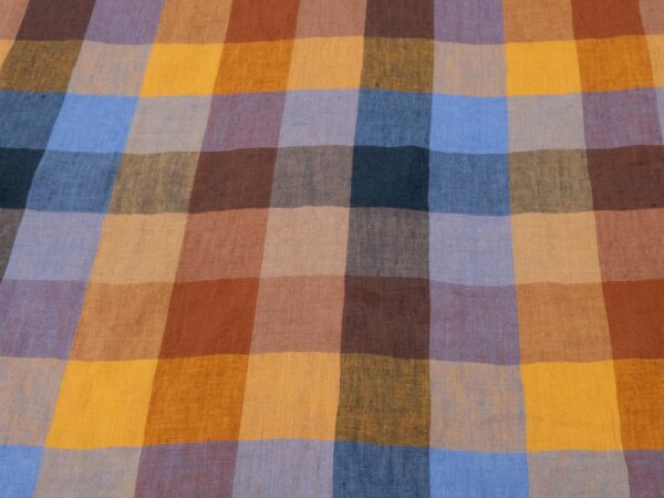 Stoff Leinen EU Delilah Check orange & blau