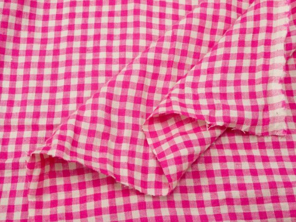 Stoff Leinen Karo neonpink-natur – Bild 2