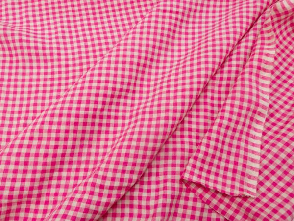Stoff Leinen Karo neonpink-natur – Bild 3