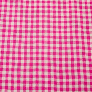 Stoff Leinen Karo neonpink-natur