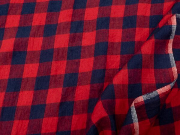 Stoff Leinen Hettie Gingham Maxi Vichy Demon scarlet red-navy blue