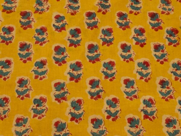 Stoff Indian Cotton Blumen auf goldgelb