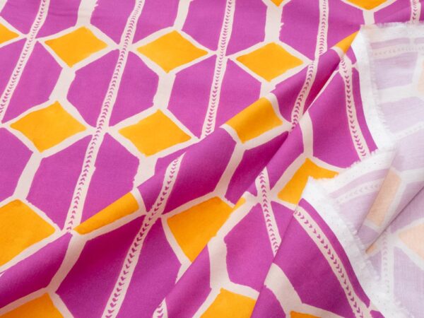 Stoff BW Popeline Afrika Rhomben magenta-knallorange – Bild 2