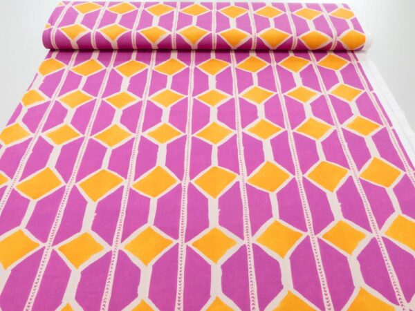 Stoff BW Popeline Afrika Rhomben magenta-knallorange – Bild 3