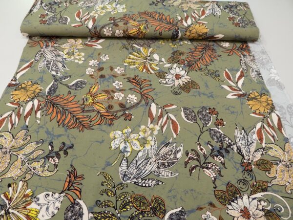 Stoff Vi Afrika Batik Blumen khakigrün – Bild 2
