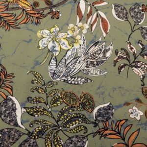 Stoff Vi Afrika Batik Blumen khakigrün