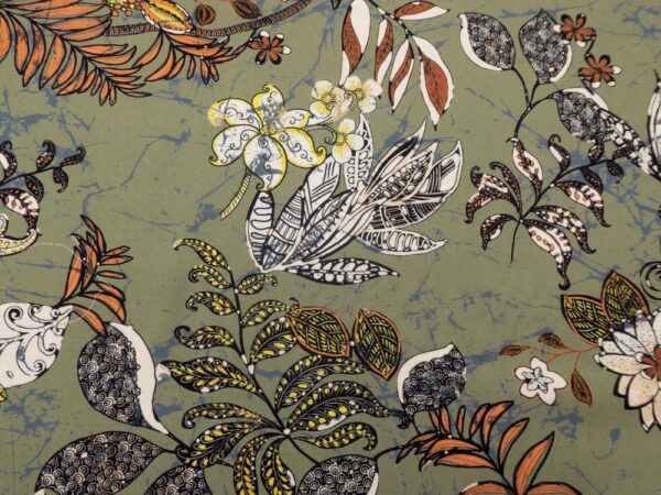 Stoff Vi Afrika Batik Blumen khakigrün
