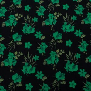 Stoff Viskose schwarz grüne Blumen