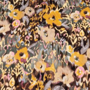 Stoff Viskosesatin Blumenikat braun-orange-rosa