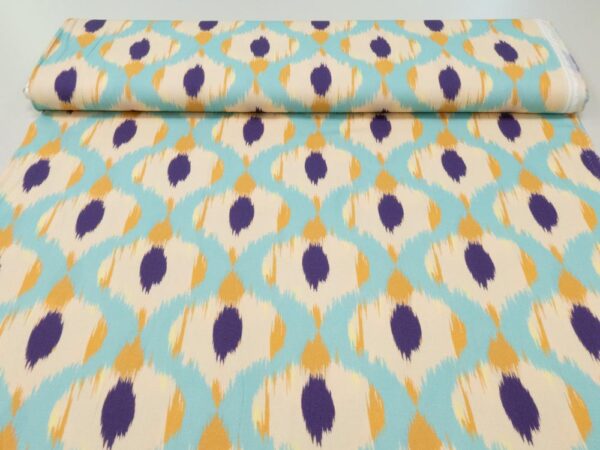 Stoff Viskose Batikmuster türkis-violett-sand – Bild 3