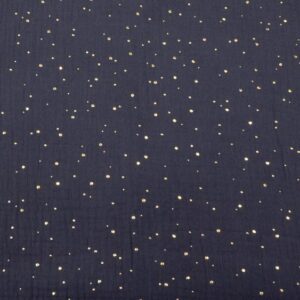 Stoff Double Gauze anthrazit "Nuschi"goldenen Punkte