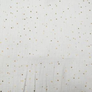 Stoff Double Gauze weiss "Nuschi"goldene Punkte