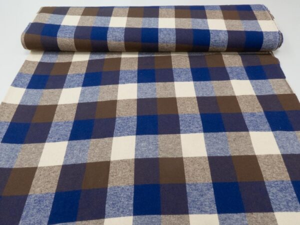 Stoff Baumwolle Flanell Karos braun-blau-beige – Bild 2