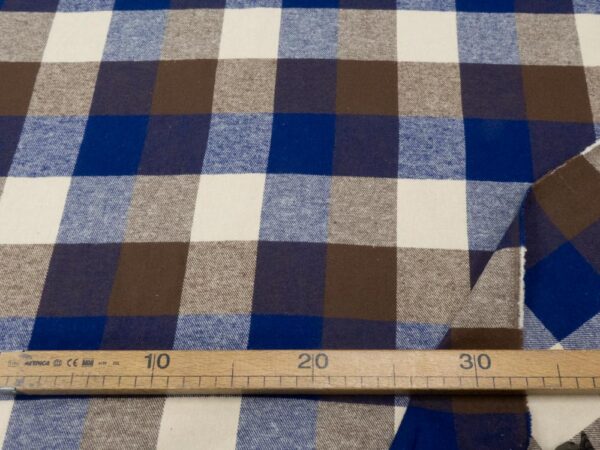 Stoff Baumwolle Flanell Karos braun-blau-beige – Bild 3