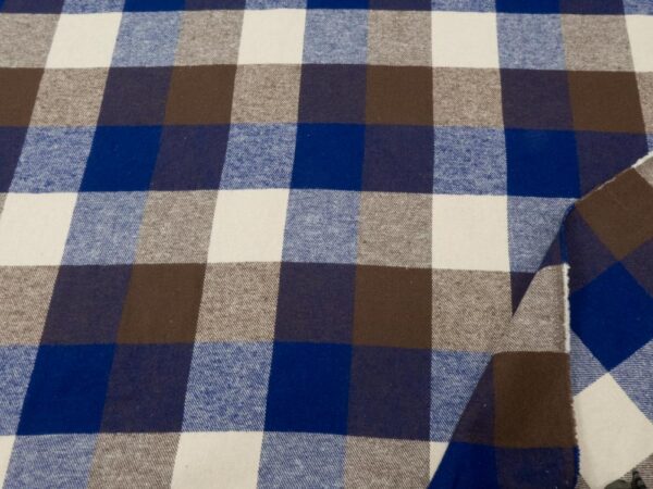 Stoff Baumwolle Flanell Karos braun-blau-beige