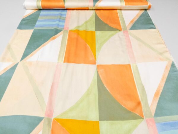 Stoff Viskosesatin Korean Patchwork koral-grün – Bild 2