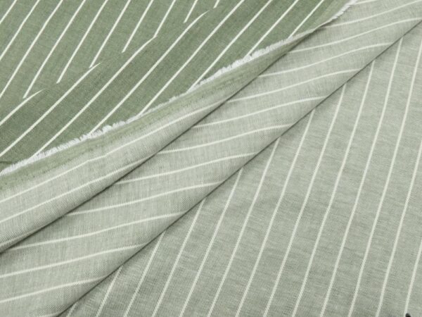 Stoff Denim Streifen weiss-olivgrün – Bild 2