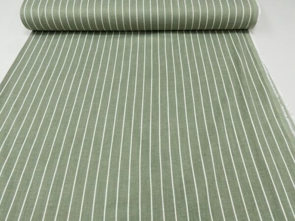Stoff Denim Streifen weiss-olivgrün – Bild 3