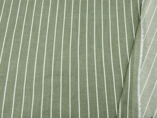 Stoff Denim Streifen weiss-olivgrün