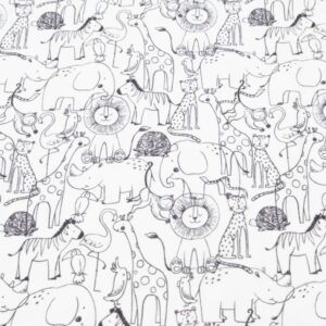 Stoff Baumwolle Jersey weiss mit Dschungeltieren