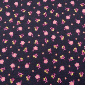 Stoff Jersey Neon Sweat Flowers dunkelgraublau meliert