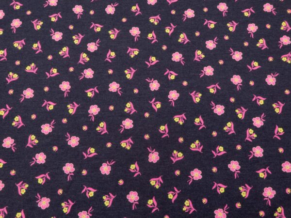 Stoff Jersey Neon Sweat Flowers dunkelgraublau meliert
