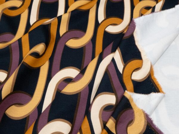 Stoff Romanit Viskose schwarz Retromuster Ketten mauve-ocker-hellbeige – Bild 2