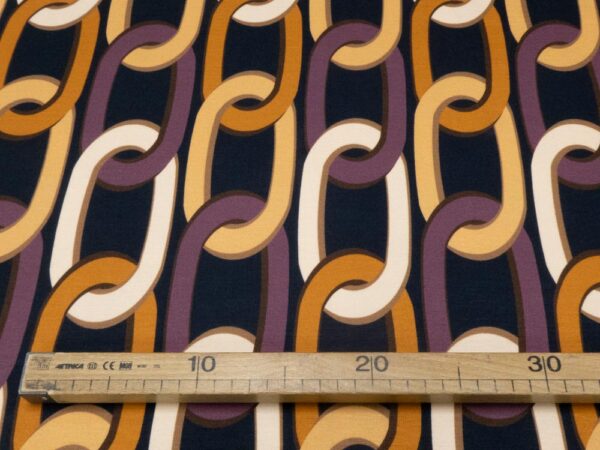 Stoff Romanit Viskose schwarz Retromuster Ketten mauve-ocker-hellbeige – Bild 4