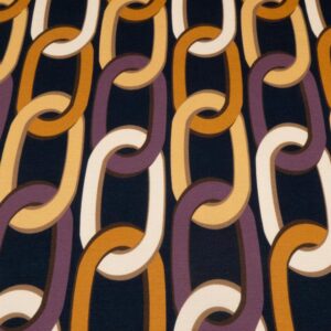 Stoff Romanit Viskose schwarz Retromuster Ketten mauve-ocker-hellbeige