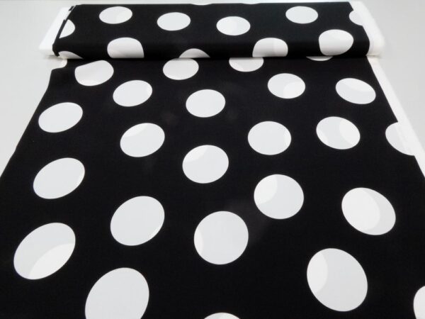 Stoff Seidensatin schwarz elastisch Punkte weiss 77mm – Bild 3