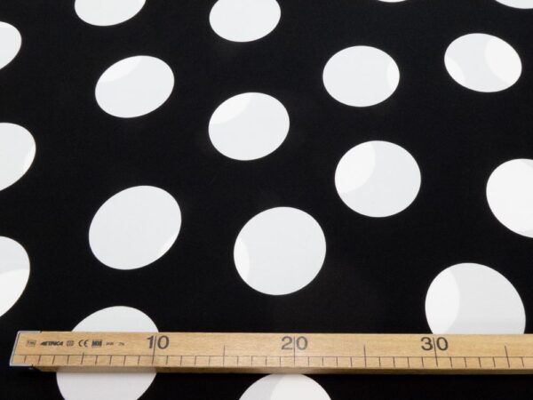 Stoff Seidensatin schwarz elastisch Punkte weiss 77mm – Bild 4