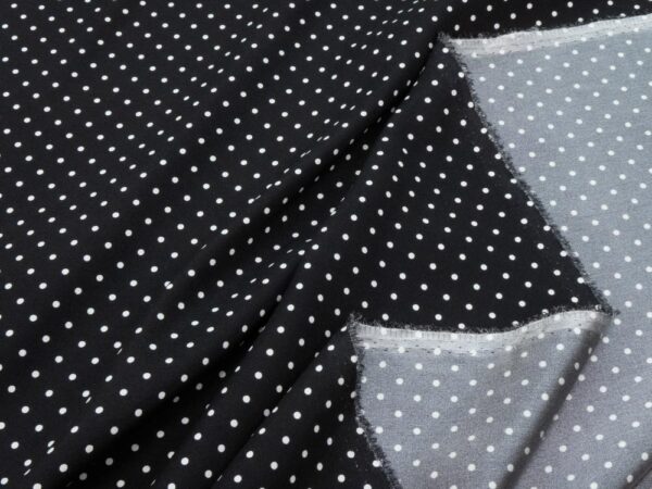 Stoff Seidensatin schwarz elastisch Punkte weiss 3mm – Bild 2