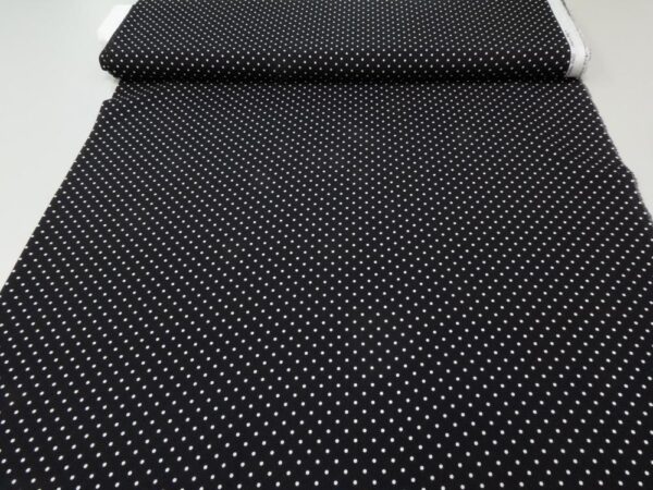 Stoff Seidensatin schwarz elastisch Punkte weiss 3mm – Bild 3