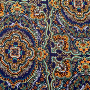 Stoff Twill Stretch Mandala blau/orange