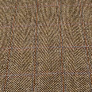 Stoffe Schurwolle Harris Tweed Fischgrat braun-beige-orange-blau