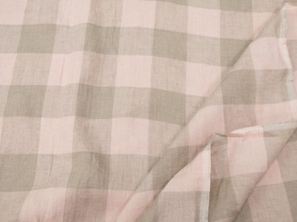 Stoff Leinen Vichy rose/grau