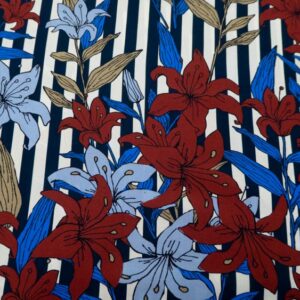 Stoff Viskose Blumen auf Streifen