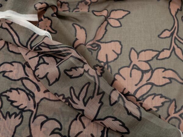 Stoff SE-BW Blumen Armani Krepp fein khaki-rosa – Bild 3