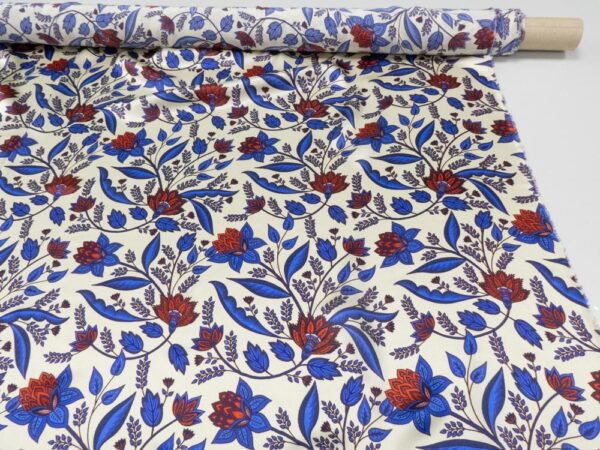 Stoff Seidesatin Blumen rotblau – Bild 3