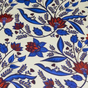 Stoff Seidesatin Blumen rotblau