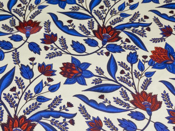 Stoff Seidesatin Blumen rotblau
