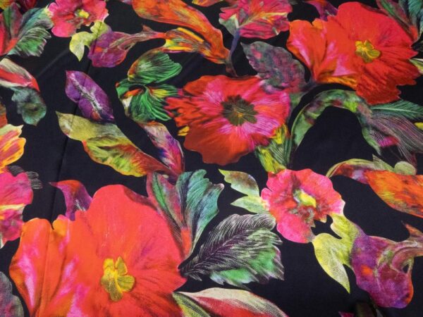 Stoff Seidensatin schwarz Blumen XXL – Bild 4