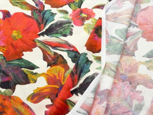 Stoff Seiden Baumwolle Jacquard cremeweiss Blumen XXL – Bild 2