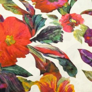 Stoff Seiden Baumwolle Jacquard cremeweiss Blumen XXL
